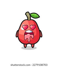 the falling in love expression of a cute water apple with heart shaped eyes , cute style design for t shirt, sticker, logo element