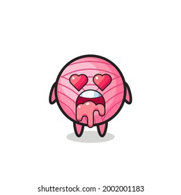 the falling in love expression of a cute yarn ball with heart shaped eyes , cute style design for t shirt, sticker, logo element