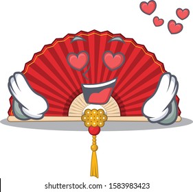 falling In love Happy cute chinese folding fan cartoon design