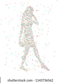 Falling in love. Illustration with meaning, reflecting a sense of lightness, femininity, a passionate mood. silhouette of a girl consisting of hearts.