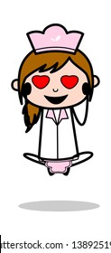 Falling in Love - Retro Cartoon Waitress Female Chef Vector Illustration