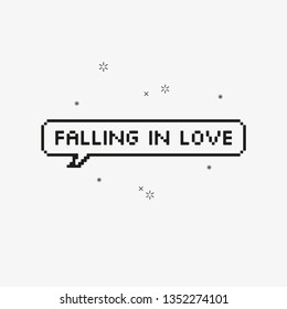 Falling in love in speech bubble 8-bit pixel art on white background vector illustration.