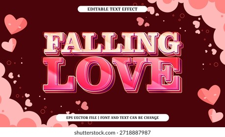 Falling in Love Efeito de texto com corações - Estilo 3D editável