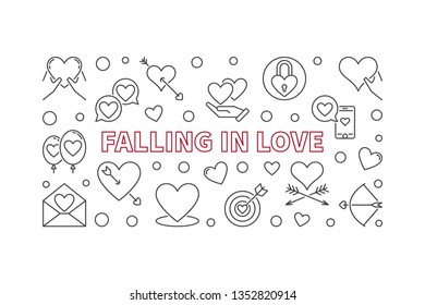 Falling in Love vector minimal horizontal illustration in thin line style