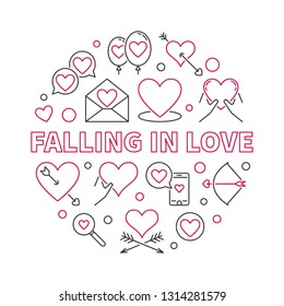 Falling in Love vector round modern illustration in thin line style