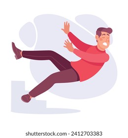 Falling Man Character Slip on the Ground Vector Illustration