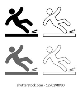 Falling man icon outline set grey black color