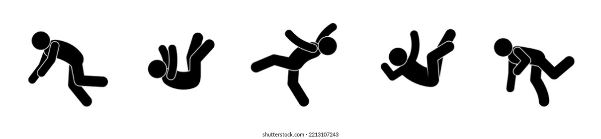 falling man icon, stick figure people slipped, accident illustration