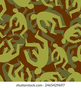 Falling man Military Pattern seamless. man fell Army Background. Man flies down soldier and protective ornament