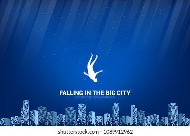 Falling man from the sky to big city: Concept of feeling depress in big city