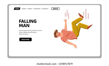 falling man vector. young person, slip business, businessman suit, men casual, motion metaphor, failure falling man character. people flat cartoon illustration