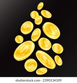 Diseño de muchas monedas redondas de oro