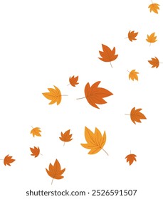 Falling Maple Falling Autumn Leaves. Leaf swirls border. Flat doodle fall cartoon element. Vector illustration isolated on transparent background