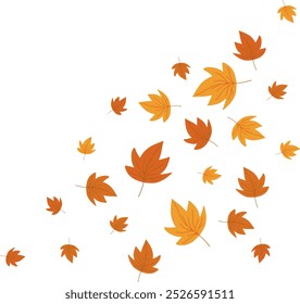 Falling Maple Falling Autumn Leaves. Leaf swirls border. Flat doodle fall cartoon element. Vector illustration isolated on transparent background