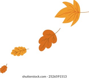 Falling Maple Falling Autumn Leaves. Leaf swirls border. Flat doodle fall cartoon element. Vector illustration isolated on transparent background