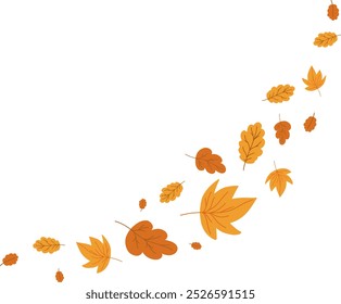 Falling Maple Falling Autumn Leaves. Leaf swirls border. Flat doodle fall cartoon element. Vector illustration isolated on transparent background