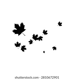 Falling Maple Leaf Silhouettes Against A White Background