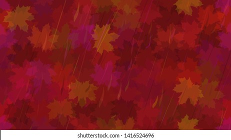 Falling maple leaves, raindrops. Autumn background. The idea of design of tiles, wallpaper, packaging, textiles, background.