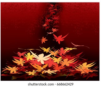 Falling maple leaves with stars on red gradient background