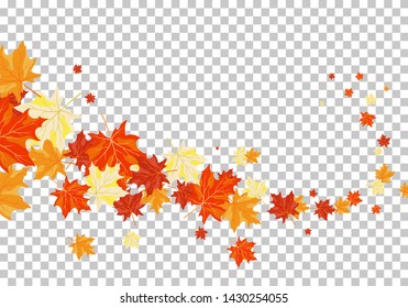 Falling maple leaves with transparency grid on back. Vector Illustration.