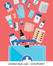 falling medicine in suitcase for first aid