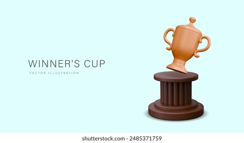 Falling metal winner cup on pedestal. Concept of conceding victory