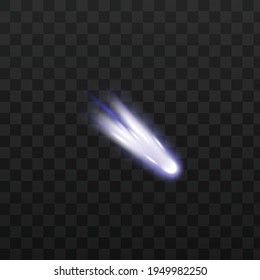 Falling meteor or comet in space, realistic vector illustration isolated.