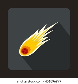 Falling meteor with long tail icon in flat style on a gray background