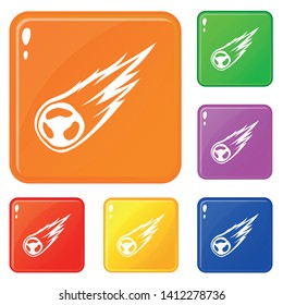 Falling meteor with long tail icons set collection vector 6 color isolated on white background