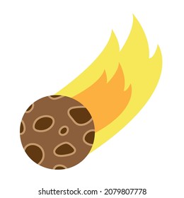 Falling meteor or meteorite with fire tail. Space comet stone. Vector illustration in cartoon flat style. Print for sticker, textile, children educational books, gift wrap, design and decor. 