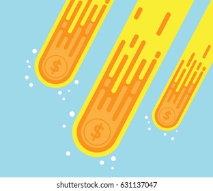 falling meteor with money coins flat design vector illustration