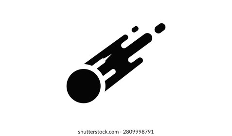 Falling meteor with a trail of light a black silhouette comet