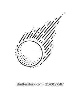 Cae el arte de la línea de meteorito. Cuerpo celestial. estrella de tiro. Materia cósmica de la galaxia. Fenómeno atmosférico. Astronomía. Ilustración del doodle vector dibujado a mano. Elemento de esquema simple.