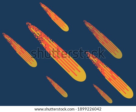 Falling meteorite on dark blue background. Flying comet in outer space, cartoon glowing cosmic object flat vector illustration. Fireball asteroid moving at high speed bright astronomic body