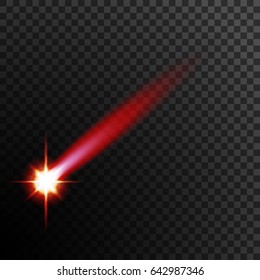 Falling meteorite on transparent background. Asteroid. Colorful realistic vector object
