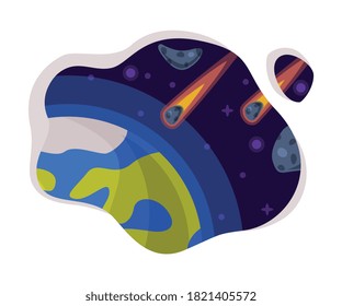 Falling Meteors, Asteroids or Comets Flying towards the Earth Scene Themed Vector Illustration Background