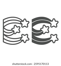 Falling meteors and comets line and solid icon, cosmos concept. Vector graphics. Shooting stars with trail sign on white background, outline style icon for mobile or web design