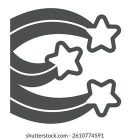 Falling meteors and comets solid icon, cosmos concept. Vector graphics. Shooting stars with trail sign on white background, glyph style icon for mobile or web design