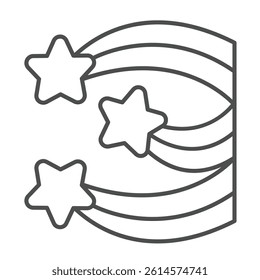 Falling meteors and comets thin line icon, cosmos concept. Vector graphics. Shooting stars with trail sign on white background, linear style icon for mobile or web design