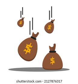 Falling Money Bag Illustration Cartoon Vector. Money Rain with a dollar-shaped virus. Suitable for any stuff about How to Make Money and Virus Coivid19