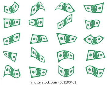 Falling money or banknotes from the sky (Image isolated on white background)