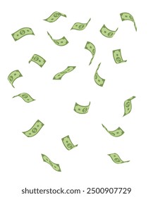 Falling money bills. Flying green dollar cash background stock illustration