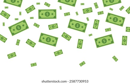 Falling money bills. Flying green dollar cash background stock illustration