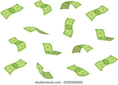 Falling money bills. Flying green dollar cash background stock illustration