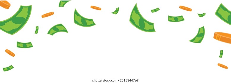 Falling money. cartoon gold coins and green paper currency. Financial success concept. Casino profit jackpot. Vector illustration