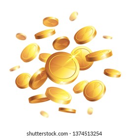 Falling Money - Gold Coins On A Transparent Or White Background.
