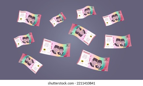 falling money, Indonesian banknotes one hundred thousand rupiah. new indonesian money, indonesian money display, indonesian rupiah money