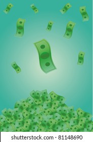 Falling Money into big pile of cash