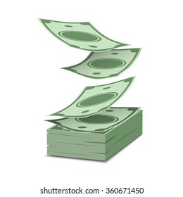 Falling money isolated on white background, money stack vector 