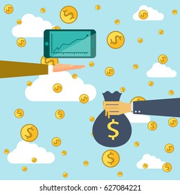 Falling money on sky